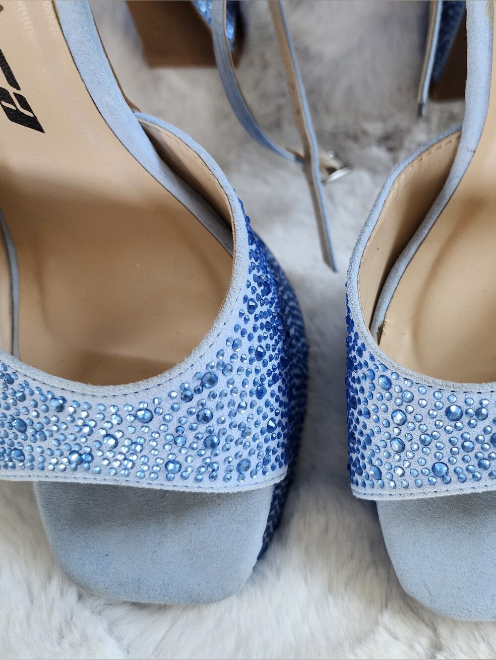 Women's Light Blue Sparkly Crystal Slingback Platform Heels